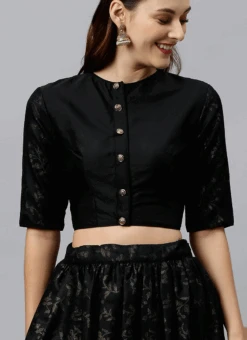 Black Foil Printed Jewel Neck Blouse Festive Wear -ZariGrace Shop black foil printed jewel neck blouse BLBS02209582 b