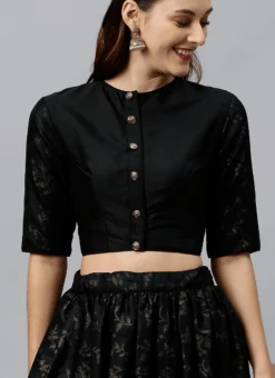 Black Foil Printed Jewel Neck Blouse Festive Wear -ZariGrace Shop black foil printed jewel neck blouse BLBS02209582 u
