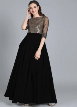 Black Full Flared Boat Neck Style Gown Party Wear 9 Black Full Flared Boat Neck Style Gown Party Wear -ZariGrace Shop black full flared boat neck style gown IWBS02207363 b