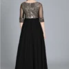 Black Full Flared Boat Neck Style Gown Party Wear