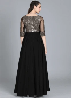 Black Full Flared Boat Neck Style Gown Party Wear