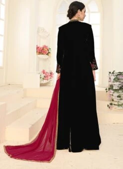 Black Georgette Anarkali Suit Full Sleeve Jacket Embroidery Work Party Wear -ZariGrace Shop black georgette anarkali suit full sleeve jacket embroidery work slsdid289bl b