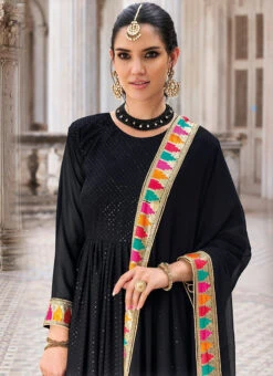 Black Georgette Embroidered Anarkali Suit Party Wear -ZariGrace Shop black georgette embroidered anarkali suit slsak32992056 b