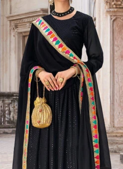 Black Georgette Embroidered Anarkali Suit Party Wear