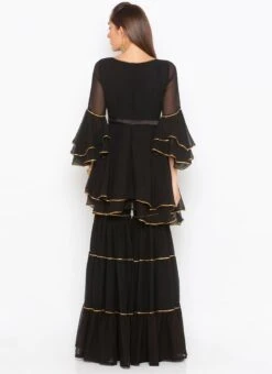 Black Georgette Embroidered Kurta Sharara Set After Six Wear -ZariGrace Shop black georgette embroidered kurta sharara set krsmnc1996ks b