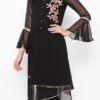 Black Georgette Embroidered Kurta Straight Pant Set After Six Wear