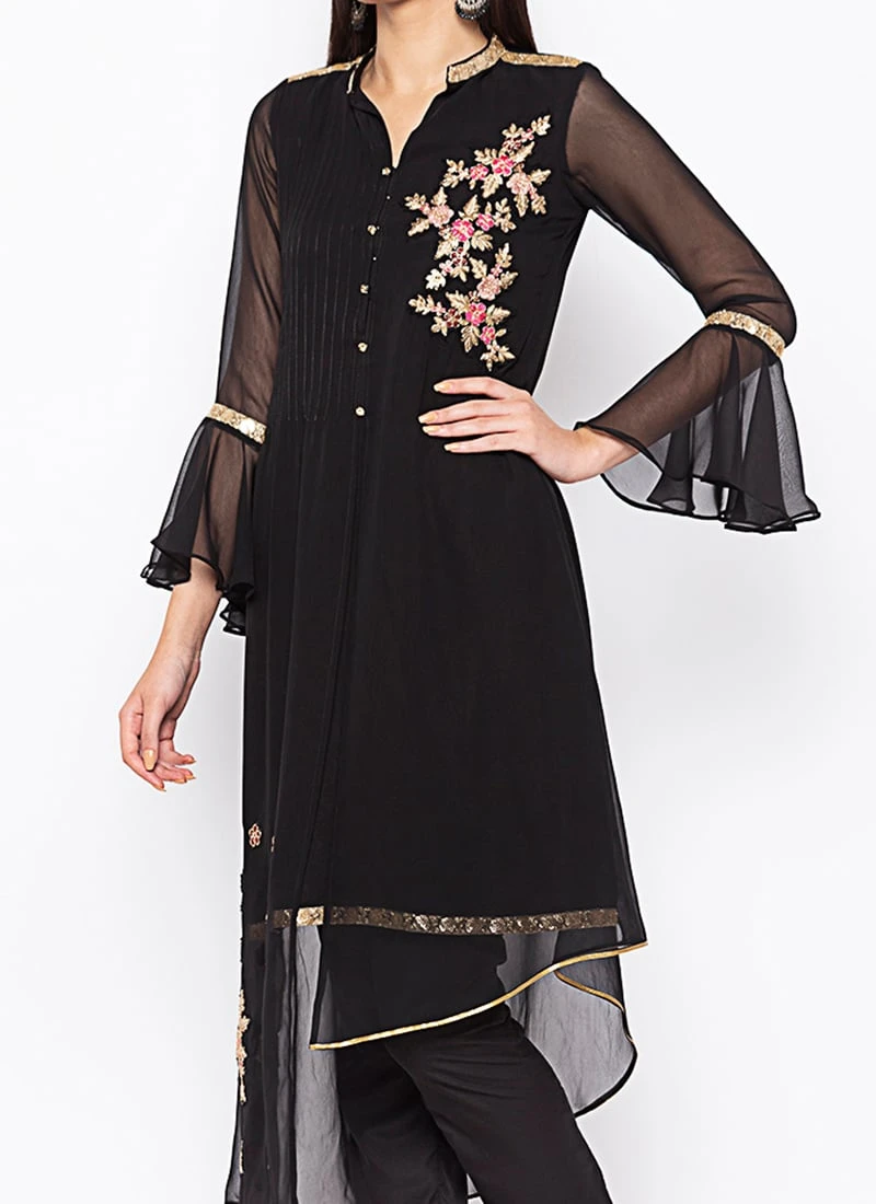 Black Georgette Embroidered Kurta Straight Pant Set After Six Wear 3 Black Georgette Embroidered Kurta Straight Pant Set After Six Wear