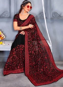 Black Georgette Embroidery Work Saree Party Wear -ZariGrace Shop black georgette embroidery work saree sasun1554 b