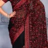 Black Georgette Embroidery Work Saree Party Wear