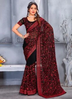 Black Georgette Embroidery Work Saree Party Wear -ZariGrace Shop black georgette embroidery work saree sasun1554 u