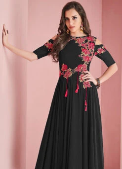 Black Georgette Salwar Set Work Wear -ZariGrace Shop black georgette salwar set krsdmfn755 b