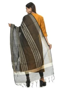 Black Handloom Cotton Weaving Work Dupatta Work Wear -ZariGrace Shop black handloom cotton weaving work dupatta dpdmimfd079 b