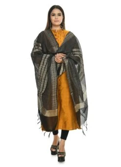 Black Handloom Cotton Weaving Work Dupatta Work Wear -ZariGrace Shop black handloom cotton weaving work dupatta dpdmimfd079 u