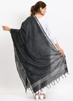Black Linen Cotton Dupatta Work Wear -ZariGrace Shop black linen cotton dupatta dpdmimfd163 b