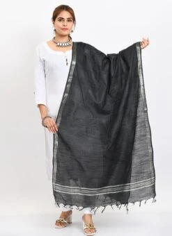 Black Linen Cotton Dupatta Work Wear -ZariGrace Shop black linen cotton dupatta dpdmimfd163 u