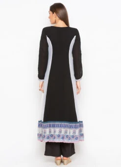 Black N Grey Georgette Embroidered Kurta Palazzo Set After Six Wear -ZariGrace Shop black n grey georgette embroidered kurta palazzo set krsmnc1942ks b