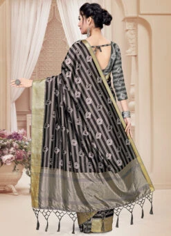 Black N Grey Tussar Silk Saree Festive Wear 9 Black N Grey Tussar Silk Saree Festive Wear -ZariGrace Shop black n grey tussar silk saree sasnf2786 b