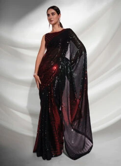Black N Maroon Color Embroidery Sequins Work Georgette Saree Party Wear -ZariGrace Shop black n maroon color embroidery sequins work georgette saree sasacw4190 u