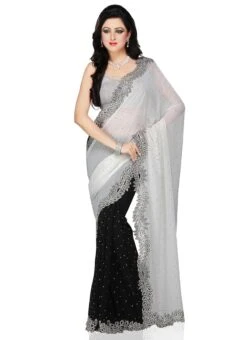 Black N Off White Half N Half Saree Party Wear 8 Black N Off White Half N Half Saree Party Wear -ZariGrace Shop black n off white half n half saree sadsfcns2082 u