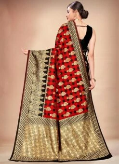 Black N Red Art Silk Half N Half Saree Festive Wear -ZariGrace Shop black n red art silk half n half saree sasli11786002 b
