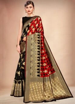 Black N Red Art Silk Half N Half Saree Festive Wear -ZariGrace Shop black n red art silk half n half saree sasli11786002 u