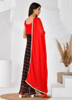 Black N Red Chiffon Leheriya Anarkali Top With Dupatta After Six Wear -ZariGrace Shop black n red chiffon leheriya anarkali top with dupatta sljrfrp4014 b