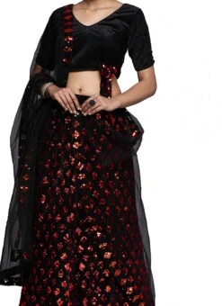 Black N Red Velvet Sequins A Line Lehenga Festive Wear