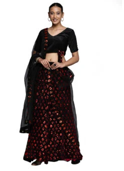 Black N Red Velvet Sequins A Line Lehenga Festive Wear -ZariGrace Shop black n red velvet sequins a line lehenga ghsstsktmba7634 u