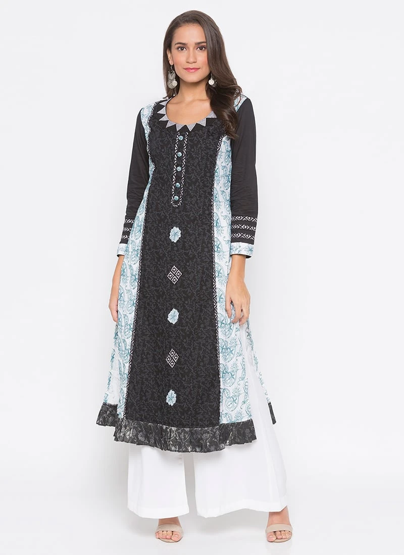 Black N White Cotton Printed Kurta Palazzo Set After Six Wear 5 Black N White Cotton Printed Kurta Palazzo Set After Six Wear - Image 3