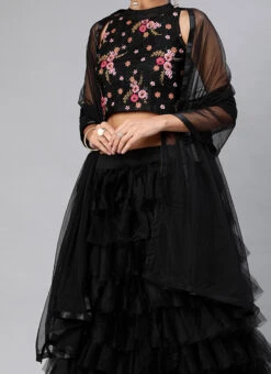 Black Net Embroidered A Line Lehenga Festive Wear