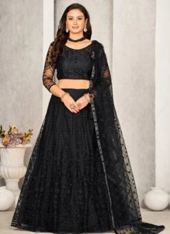 Black Net Embroidered Umbrella Lehenga Party Wear -ZariGrace Shop black net embroidered umbrella lehenga ghsprt16928 u