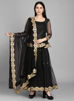 Black Net N Raw Silk Anarkali Suit Party Wear 8 Black Net N Raw Silk Anarkali Suit Party Wear -ZariGrace Shop black net n raw silk anarkali suit slskifh9900307 u