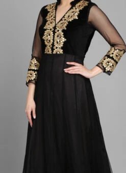 Black Net Stones Work Anarkali Suit Party Wear