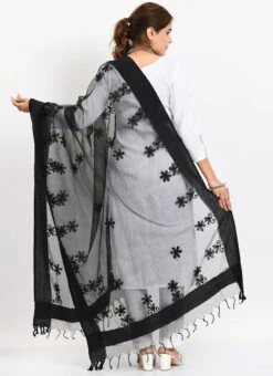 Black Organza Cotton Chikankari Embroidery Dupatta Work Wear -ZariGrace Shop black organza cotton chikankari embroidery dupatta dpdmimfd115 b