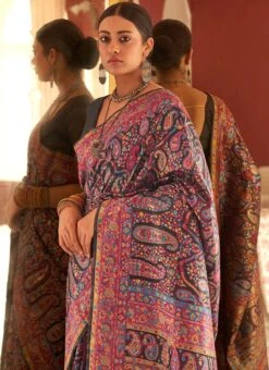 Black Pashmina Printed Saree Party Wear -ZariGrace Shop black pashmina printed saree sasli21453551f b