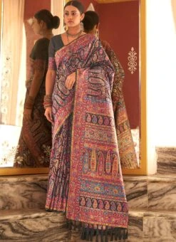 Black Pashmina Printed Saree Party Wear -ZariGrace Shop black pashmina printed saree sasli21453551f u