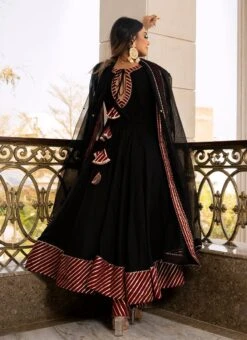 Black Pure Cotton Gota Patti Work Anarkali Suit Party Wear -ZariGrace Shop black pure cotton gota patti work anarkali suit sljpjhc500 b