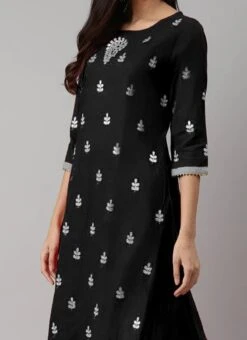 Black Rayon Embroidery Kurta Sharara Set Party Wear
