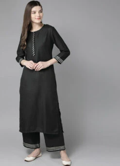 Black Rayon Kurta Palazzo Set Party Wear -ZariGrace Shop black rayon kurta palazzo set krsdmf7152g u