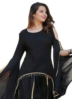 Black Rayon Kurta Patiyala Set Work Wear -ZariGrace Shop black rayon kurta patiyala set krsdmf913 b