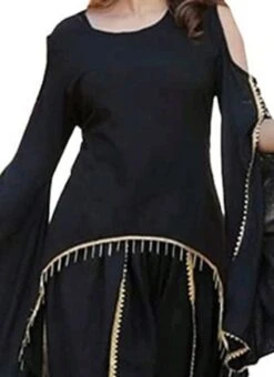 Black Rayon Kurta Patiyala Set Work Wear