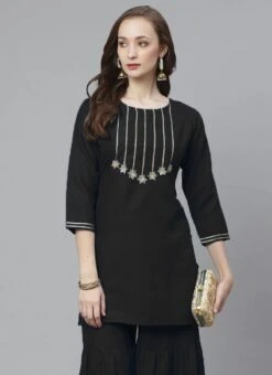 Black Rayon Kurta Sharara Set Party Wear -ZariGrace Shop black rayon kurta sharara set krsdmf7150g b