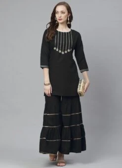 Black Rayon Kurta Sharara Set Party Wear -ZariGrace Shop black rayon kurta sharara set krsdmf7150g u