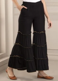 Black Rayon Sharara Pant Work Wear -ZariGrace Shop black rayon sharara pant wbdmf1116bk u