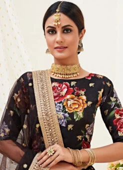 Black Satin Umbrella Lehenga Party Wear -ZariGrace Shop black satin umbrella lehenga ghsaj40922102 b