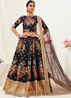Black Satin Umbrella Lehenga Party Wear -ZariGrace Shop black satin umbrella lehenga ghsaj40922102 u