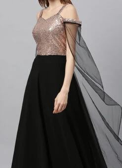 Black Sequins Embroidered Dupatta Style Cape Gown Party Wear