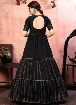 Black Silk Anarkali Gown Party Wear -ZariGrace Shop black silk anarkali gown bgwsom4521 b