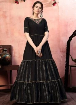 Black Silk Anarkali Gown Party Wear -ZariGrace Shop black silk anarkali gown bgwsom4521 u