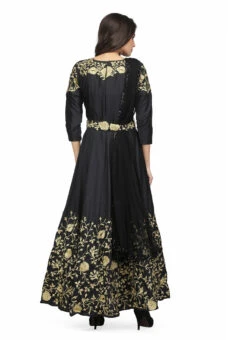 Black Taffeta Stone Thread Work Anarkali Suit Party Wear -ZariGrace Shop black taffeta stone thread work anarkali suit slkifh9966000432 b